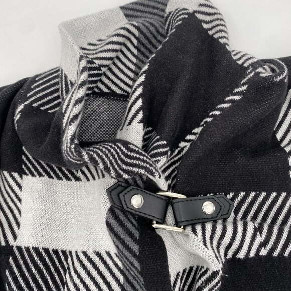 Chico's OS Black White Checks Knit Buckle Closure Poncho Shawl - Picture 2 of 6